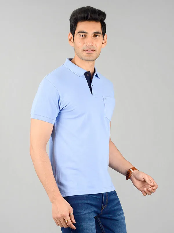 Sky Blue Solid Slim Fit Polo T-shirt | Greenfibre