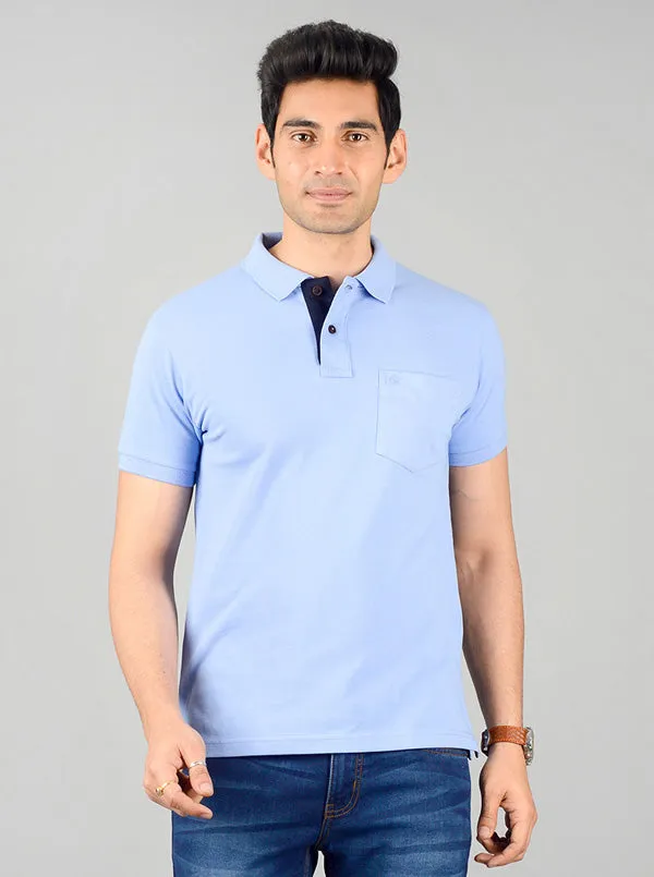 Sky Blue Solid Slim Fit Polo T-shirt | Greenfibre