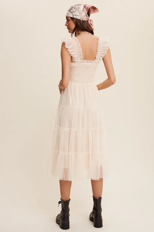 Smocked Ruffle Tiered Mesh Dress