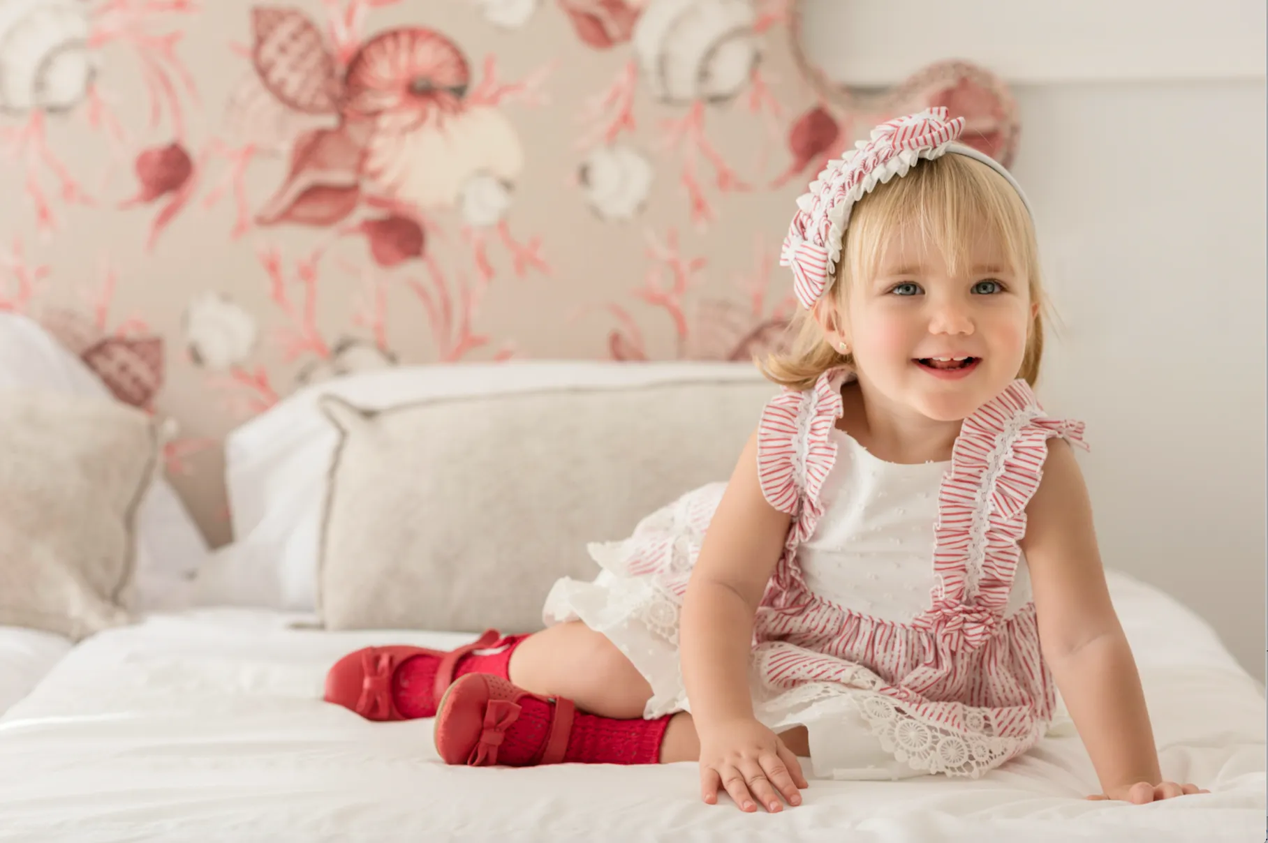 SS21 Miranda Baby Girls Red & Ivory Dress & Knickers Set 152-VB