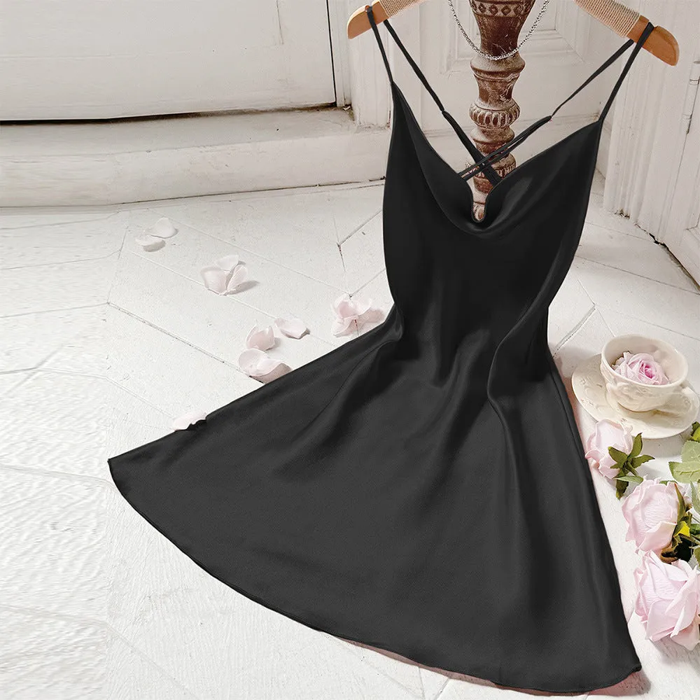 Suspender Ice Silk Silk Nightdress Casual Breathable Artificial Silk Sexy Backless Strap Nightdress Women