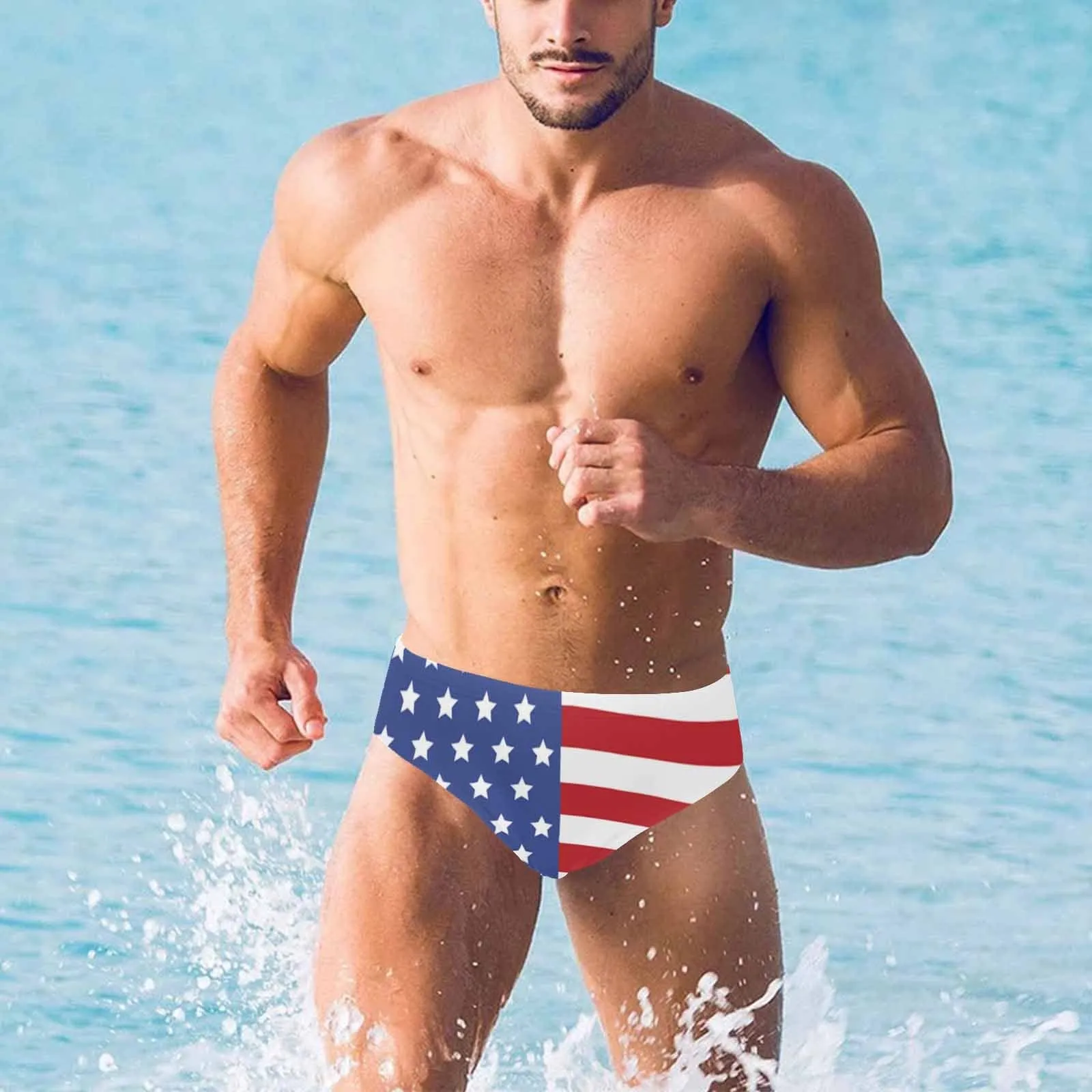 The Fourth of July-USA Flag Men's Swimming Briefs Swim Shorts Triangle Briefs Bottoms for Summer Swimming Water Sports