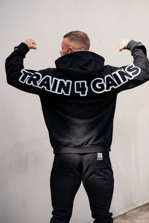 Train 4 Gains | Men's Heavyweight Premium Gym Hoodie | Black