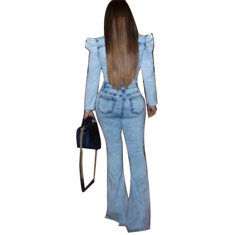 Trendy Denim Wash Romper Jumpsuit