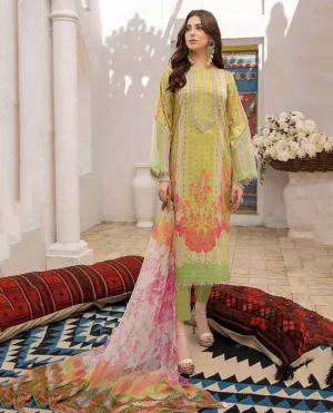 Unstitched Green Pakistani Style Lawn Cotton Dress Material