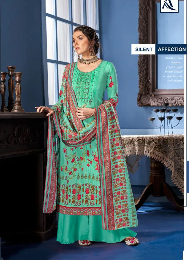 Unstitched Green Salwar Suit Dress Material With Cotton dupatta