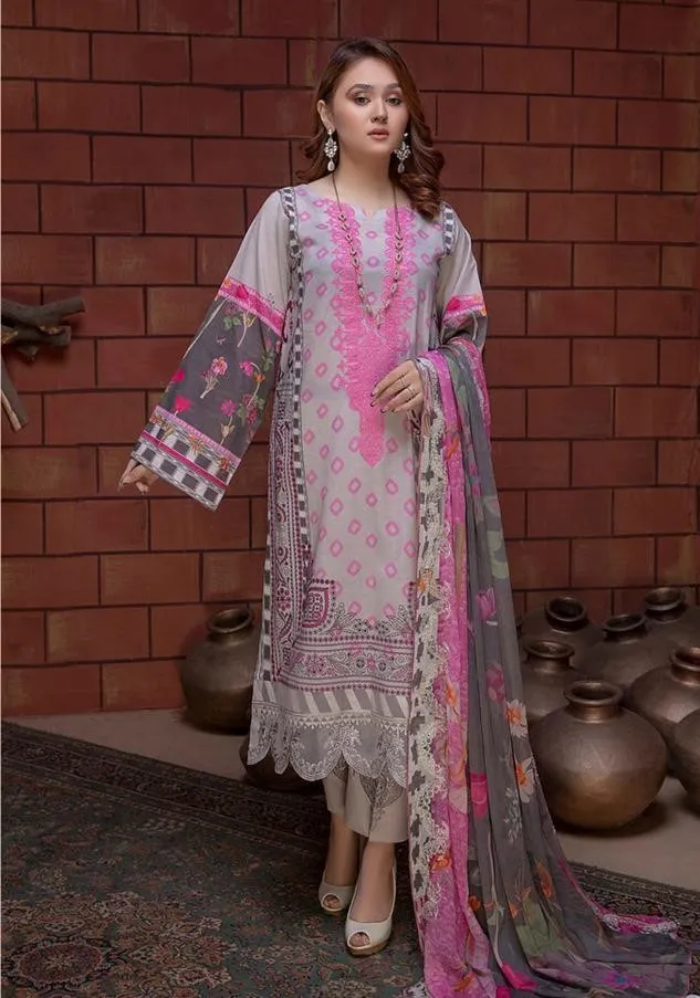 Unstitched Grey Cotton Pakistani Style Suits Dress Material