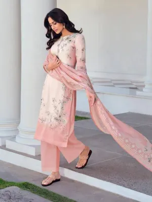 Unstitched Printed Embroidery Pink salwar suit Dress Material