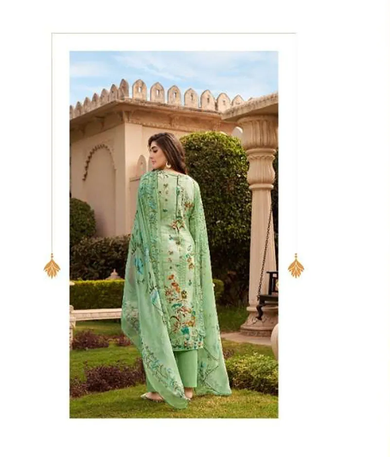 Unstitched Punjabi Ladies cotton Salwar Suit Fabric With Green Dupatta