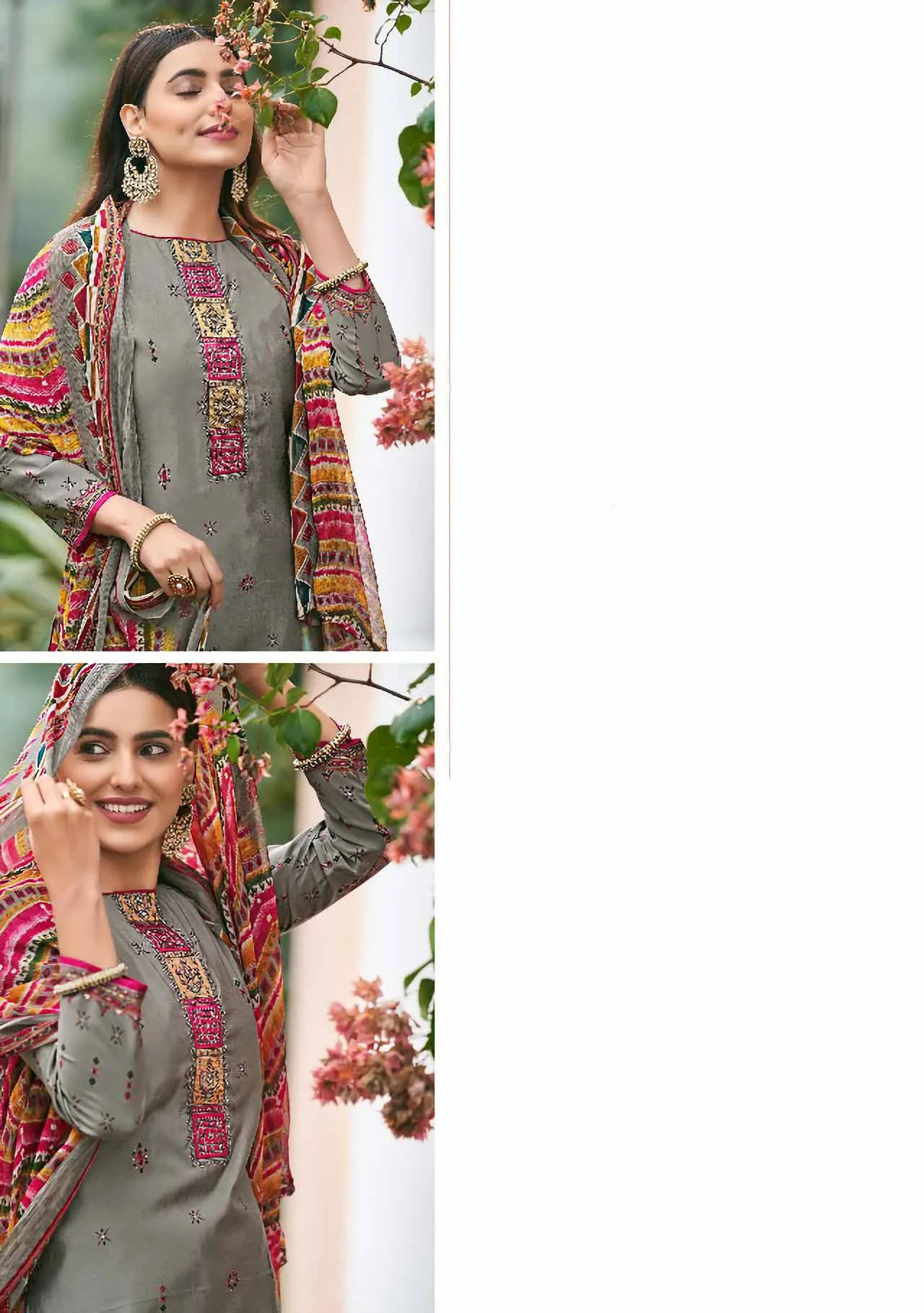 Viscose Silk Party Wear Grey Unstitched Suits Dress Material