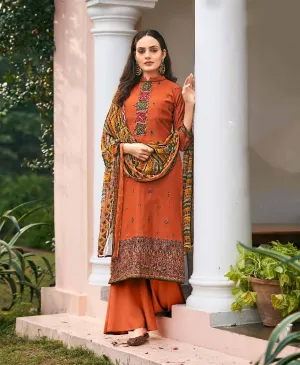 Viscose Silk Party Wear Orange Unstitched Suits Dress Material