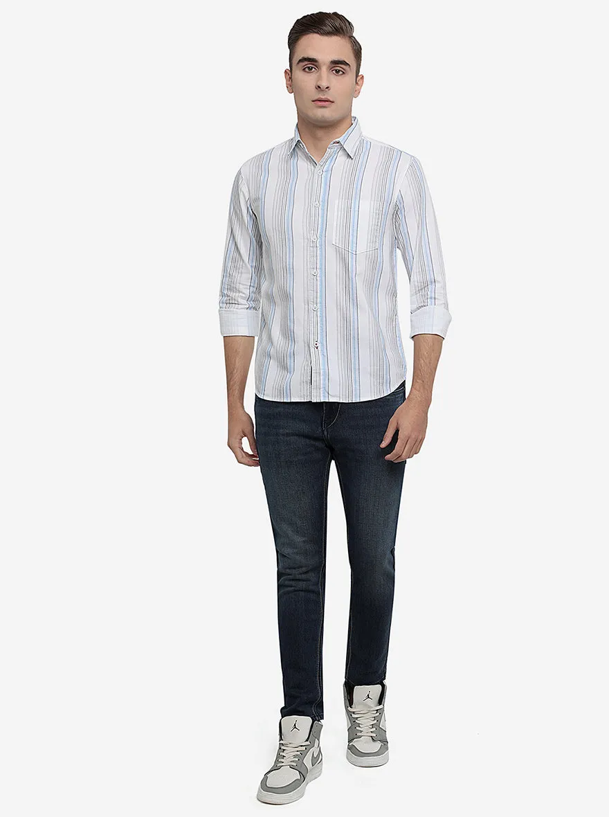 White Striped Slim Fit Semi Casual Shirt | Greenfibre