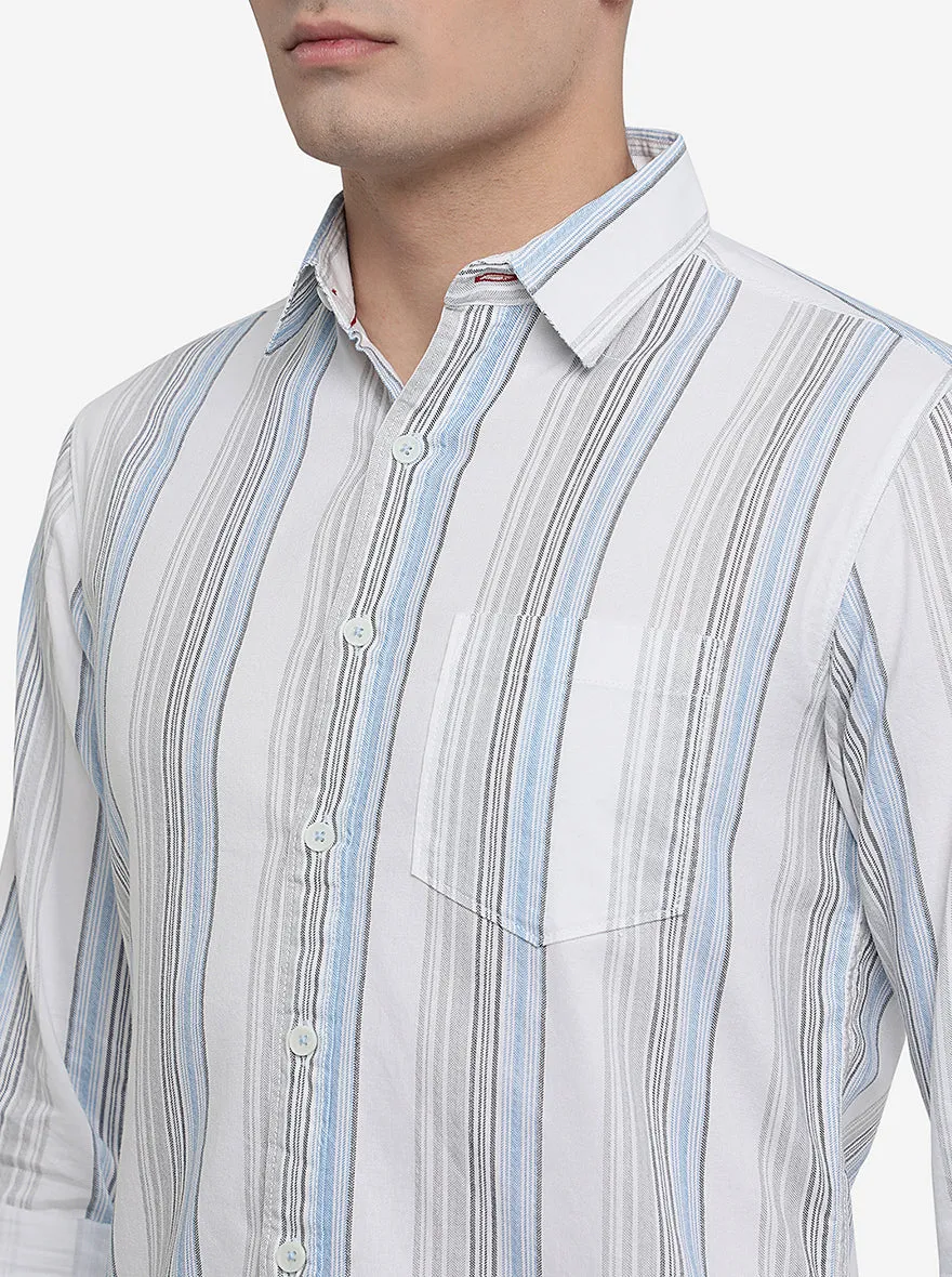 White Striped Slim Fit Semi Casual Shirt | Greenfibre