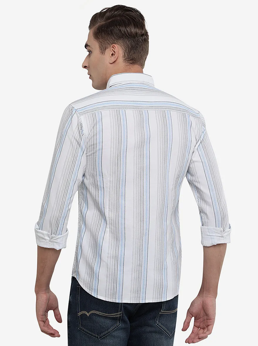 White Striped Slim Fit Semi Casual Shirt | Greenfibre