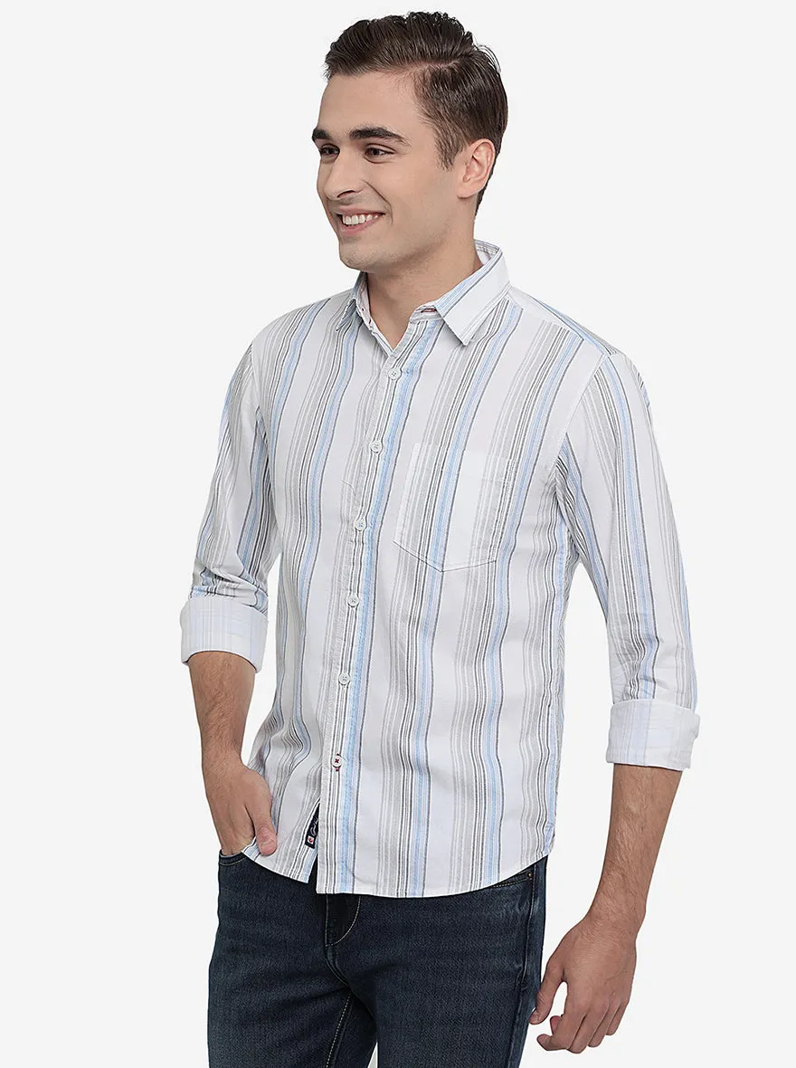 White Striped Slim Fit Semi Casual Shirt | Greenfibre