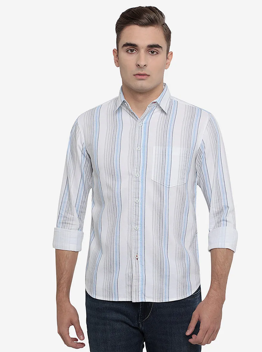 White Striped Slim Fit Semi Casual Shirt | Greenfibre