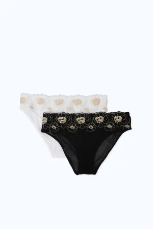 Women Embroidery Balck And White Briefs Set (Pack Of 2)