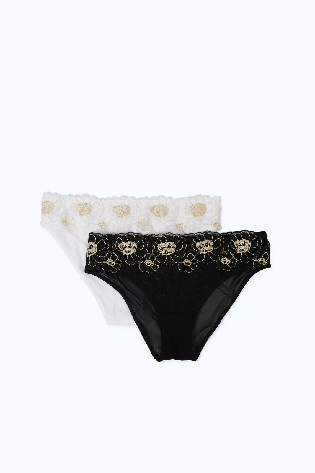 Women Embroidery Balck And White Briefs Set (Pack Of 2)