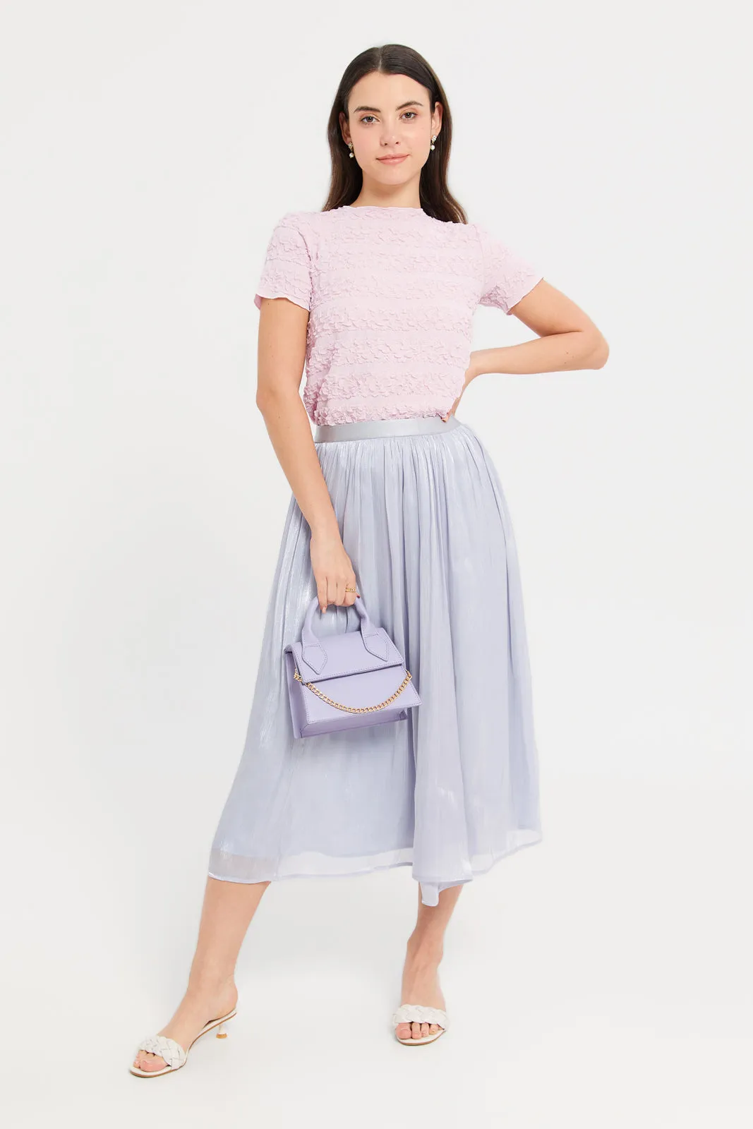 Women Lilac Lurex Mid Length Skirt