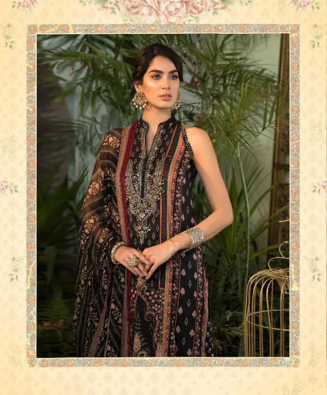 Women Unstitched Cotton Black Pakistani Suit Dress material