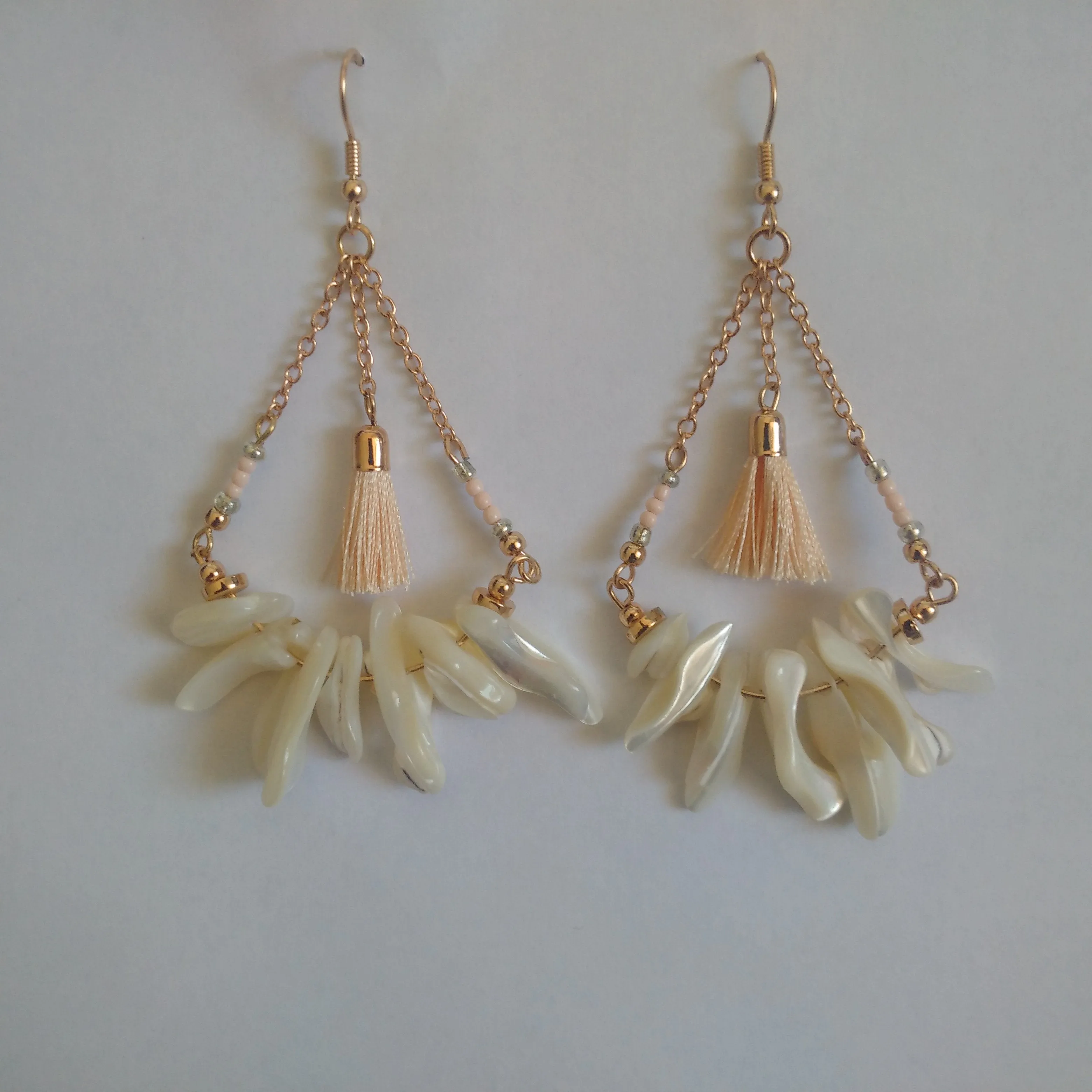 Womens Bone Earrings with Tassel Gold Detail