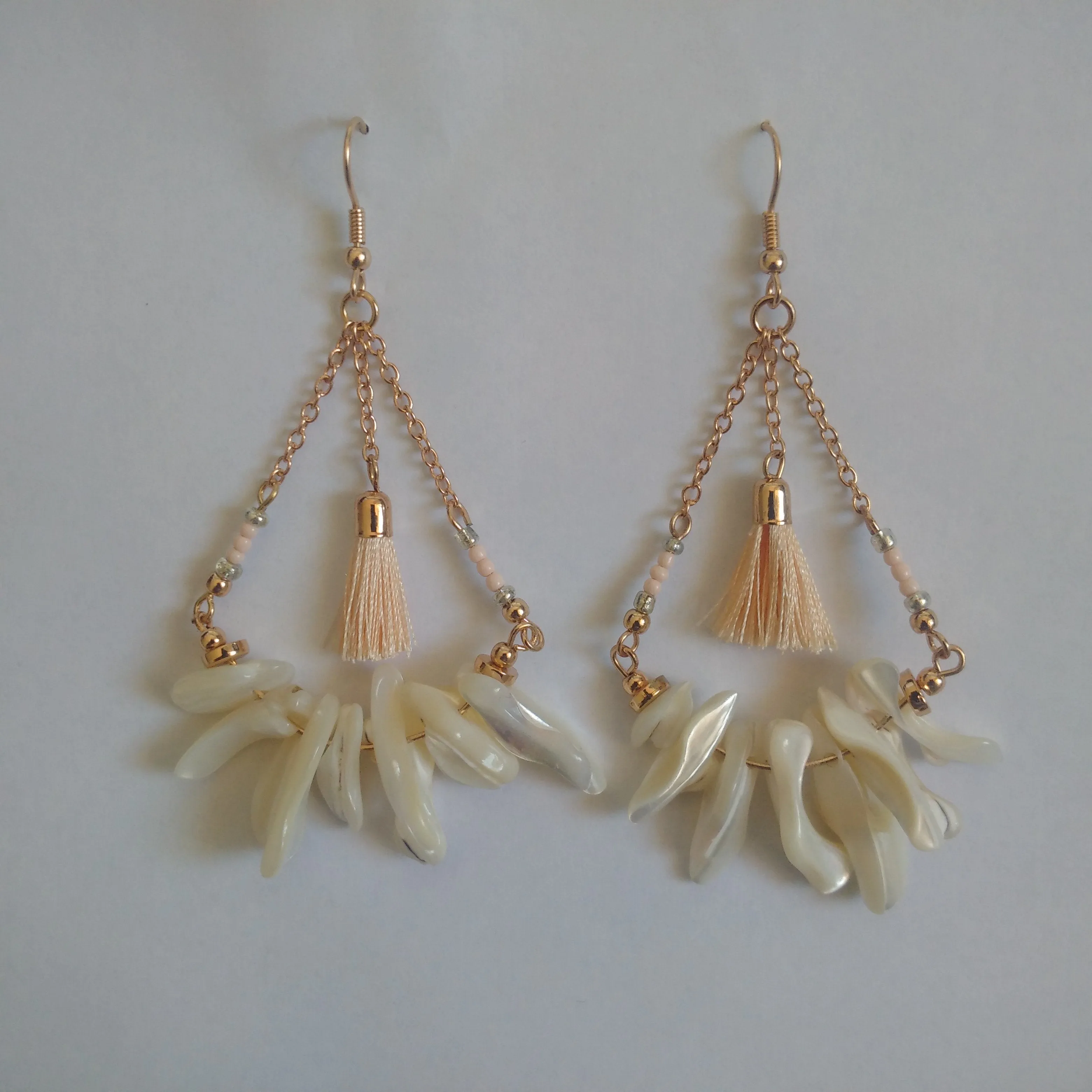 Womens Bone Earrings with Tassel Gold Detail